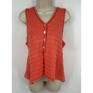 Habitat Clothes to Live In Orange Knit Vest Button Lagenlook Size Medium